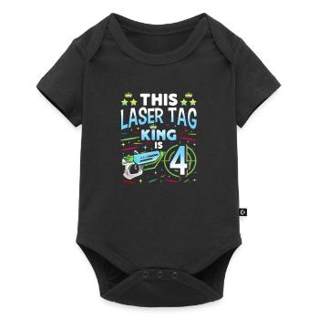 Lasertag King Is 4 Birthday Boy Indoor Laser Tag - Baby Premium short-sleeve bodysuit - black - Front