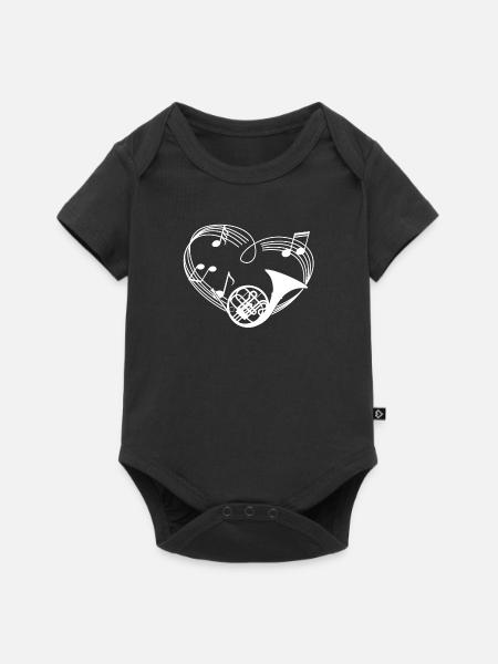 Waldhorn - French Horn - Hornist - Herz - Noten - Baby Premium Kurzarmbody - Schwarz