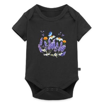 Lavender Wildflower Butterfly Daisy Flower Botanic - Baby Premium Kurzarmbody - Schwarz - Vorne