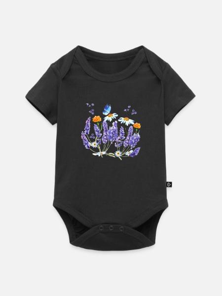 Lavender Wildflower Butterfly Daisy Flower Botanic - Body à manches courtes Premium Bébé - noir