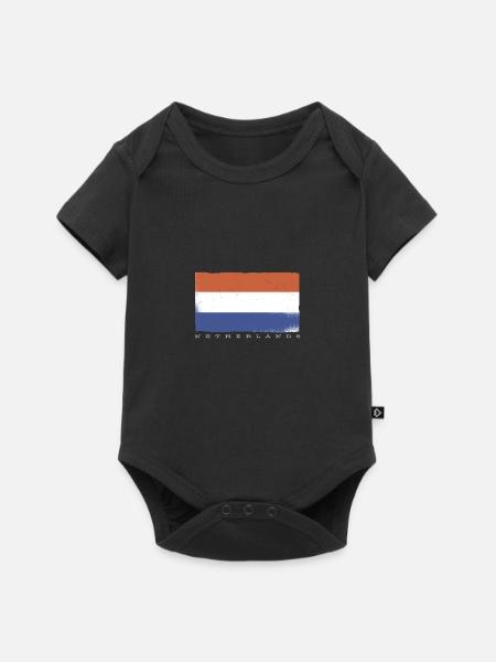 Nederlandse Vlag Nederland Gezichtsmasker Vlag - Premium babyrompertje met korte mouwen  - zwart