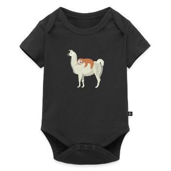 Paresseux mignon et drôle dormant sur un lama - Body à manches courtes Premium Bébé - noir - Devant