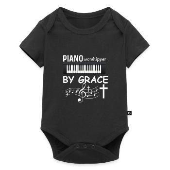 Pianiste chrétien Jésus Pianiste Musicien - Body à manches courtes Premium Bébé - noir - Devant