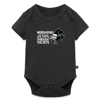 Pianiste chrétien Jésus Pianiste Musicien - Body à manches courtes Premium Bébé - noir - Devant
