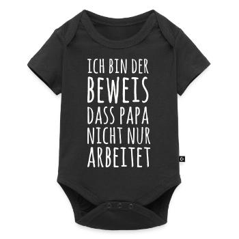Lustiger Baby Spruch Papa arbeitet Shirt Geschenk - Baby Premium Kurzarmbody - Schwarz - Vorne
