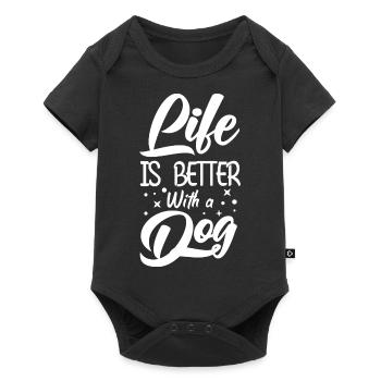Life ist better with a dog - Baby Premium Kurzarmbody - Schwarz - Vorne