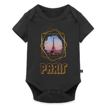 Paris France City Skyline Eiffel Tower Gold - Baby Premium short-sleeve bodysuit - black - Front
