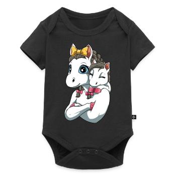Liebevolles Einhorn mit Einhorn Kind für Einhorn - Baby Premium Kurzarmbody - Schwarz - Vorne