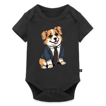 Chien avec costume et cravate au bureau Ordinateur portable - Body à manches courtes Premium Bébé - noir - Devant