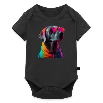 Chien Labrador avec des lunettes de soleil - Body à manches courtes Premium Bébé - noir - Devant