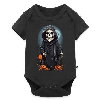 Cartoon Skelett Grim Reaper Halloween Design - Baby Premium Kurzarmbody - Schwarz - Vorne