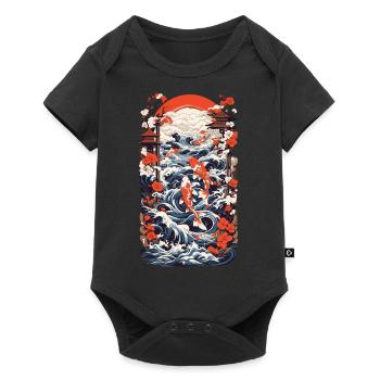 Japan Koi Retro Art Fish Design Ukiyo-E Style - Baby Premium short-sleeve bodysuit - black - Front