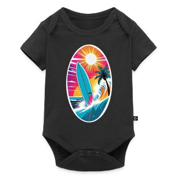 surf plage palmier soleil vacances - Body à manches courtes Premium Bébé - noir - Devant