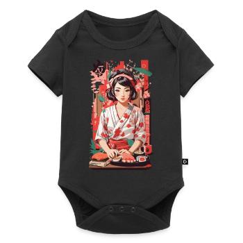 Kawaii Sushi Anime Girl Style Ukiyo-E rétro - Body à manches courtes Premium Bébé - noir - Devant