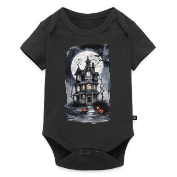 Halloween nuit sorcière maison pleine lune chauves-souris - Body à manches courtes Premium Bébé - noir - Devant
