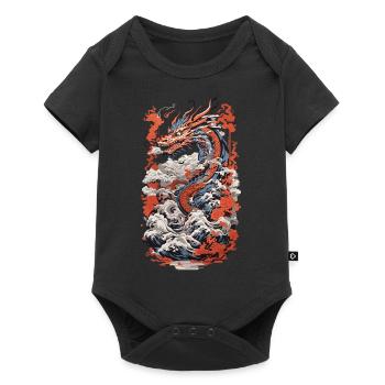 Dragon esthétique japonais Ukiyo-E Wave Design - Body à manches courtes Premium Bébé - noir - Devant