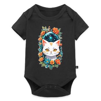 chat et fleur aquarelle - Body à manches courtes Premium Bébé - noir - Devant