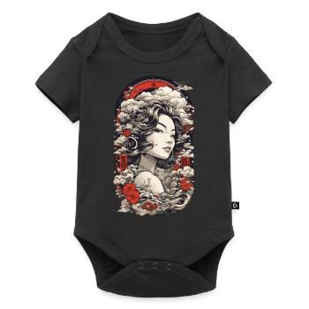 Vintage Ukiyo-e Asian Beauty with Kanji - Baby Premium short-sleeve bodysuit - black - Front