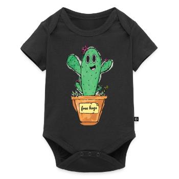 Süßer Kaktus mit Topf und Schild - free hugs - Baby Premium Kurzarmbody - Schwarz - Vorne