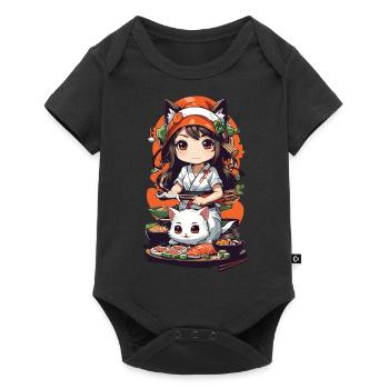 Kawaii Anime Sushi Kemomimi Master with Cat - Baby Premium short-sleeve bodysuit - black - Front