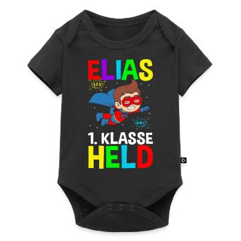 Schulkind Elias 1. Klasse Held - Baby Premium Kurzarmbody - Schwarz - Vorne