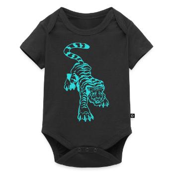 Tiger and lightning under the paws (monochrome blue - Baby Premium short-sleeve bodysuit - black - Front