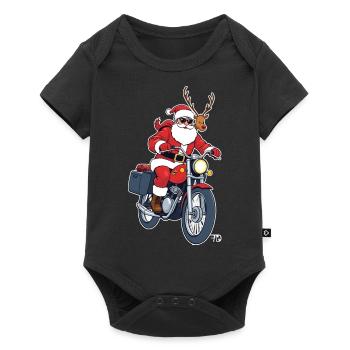 Santa auf Motorrad - Baby Premium Kurzarmbody - Schwarz - Vorne
