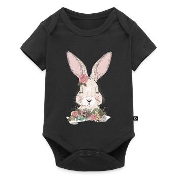 dreaming rabbit with floral ornament - Baby Premium short-sleeve bodysuit - black - Front