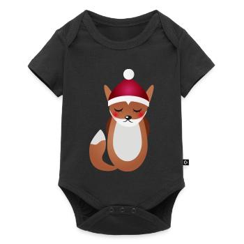 renard mignon avec chapeau de Noël du Père Noël - Body à manches courtes Premium Bébé - noir - Devant