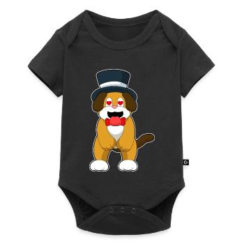 Hund Bräutigam Zylinder Hochzeit - Baby Premium Kurzarmbody - Schwarz - Vorne