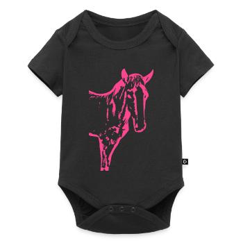 Pferd rosa pink, Fohlen - Baby Premium Kurzarmbody - Schwarz - Vorne