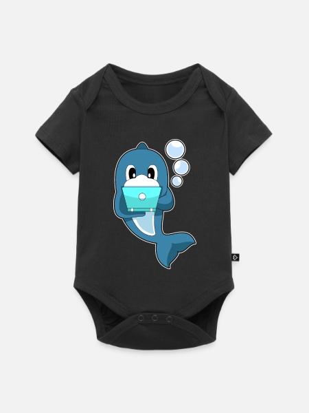 Delfin Laptop - Baby Premium Kurzarmbody - Schwarz