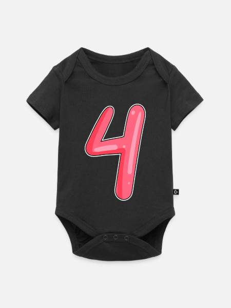 4 - Vier Zahl Nummer - Baby Premium Kurzarmbody - Schwarz