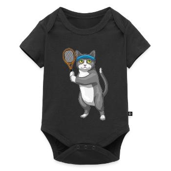 Cat Tennis Tennis Racket - Baby Premium short-sleeve bodysuit - black - Front