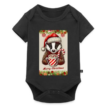 Blaireau de Noël au chocolat chaud - Body à manches courtes Premium Bébé - noir - Devant