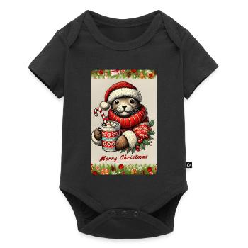 Loutre de Noël au chocolat chaud - Body à manches courtes Premium Bébé - noir - Devant