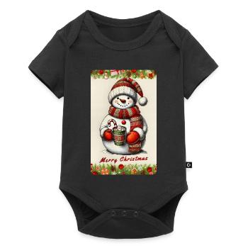 Cheerful snowman with hot chocolate - Baby Premium short-sleeve bodysuit - black - Front