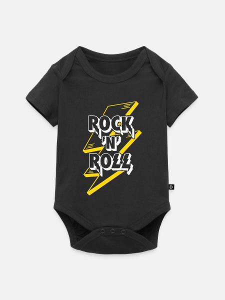 Rock'n'Roll Text Logo mit Blitz - Baby Premium Kurzarmbody - Schwarz