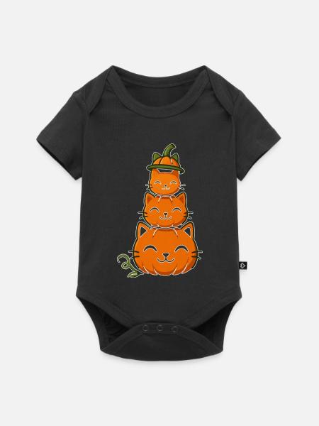 Fröhliche Kürbiskatzen-Stack - Baby Premium Kurzarmbody - Schwarz