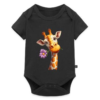 Giraffe with flower - Baby Premium short-sleeve bodysuit - black - Front