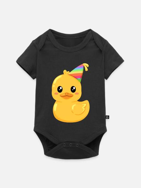Regenbogen-Gummiente mit Partyhut - Baby Premium Kurzarmbody - Schwarz