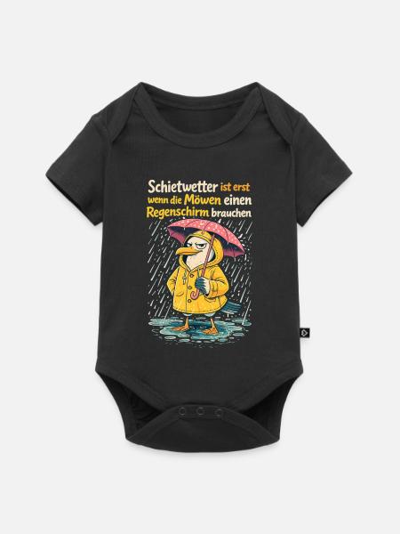 Schietwetter Möwe im Friesennerz | Lustiges Design - Baby Premium Kurzarmbody - Schwarz