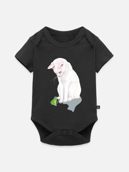 weiße Katze trifft Frosch - Baby Premium Kurzarmbody - Schwarz