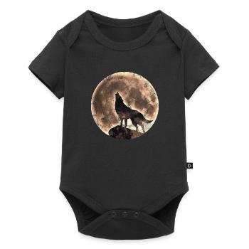 Loup pleurnute avec la pleine lune dans le look used - Body à manches courtes Premium Bébé - noir - Devant
