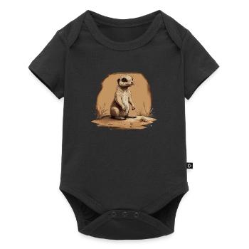 Erdmännchen Baby Mangusten Afrika - Baby Premium Kurzarmbody - Schwarz - Vorne