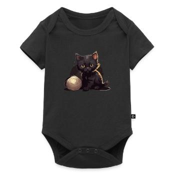 Mignon bébé chat avec boule de chaton de laine - Body à manches courtes Premium Bébé - noir - Devant