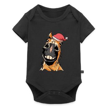 Schönes Palomino-Pferd mit Weihnachtsmannmütze für - Baby Premium Kurzarmbody - Schwarz - Vorne
