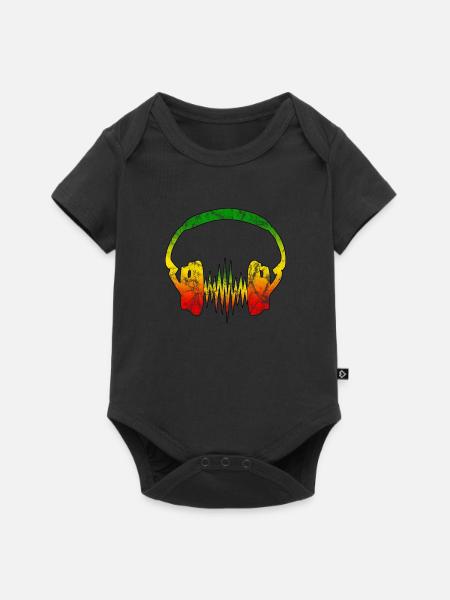 Reggae Headphones Music Vintage Rasta Black Music - Baby Premium short-sleeve bodysuit - black