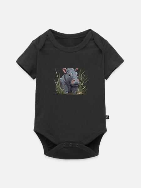 Baby Hippo Nilpferd Kalb Flusspferd Afrika - Baby Premium Kurzarmbody - Schwarz