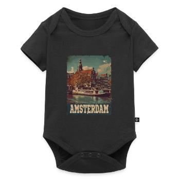 Vintage Amsterdam Kanal Niederlande Holland - Baby Premium Kurzarmbody - Schwarz - Vorne